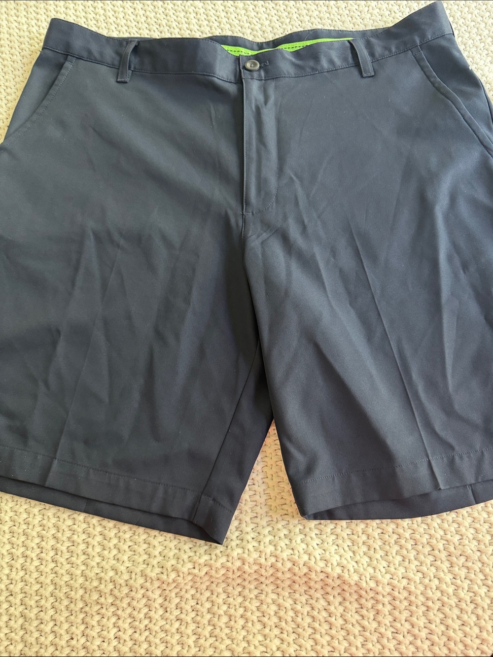 Izod Navy Flat-Front Shorts with Lime Accent